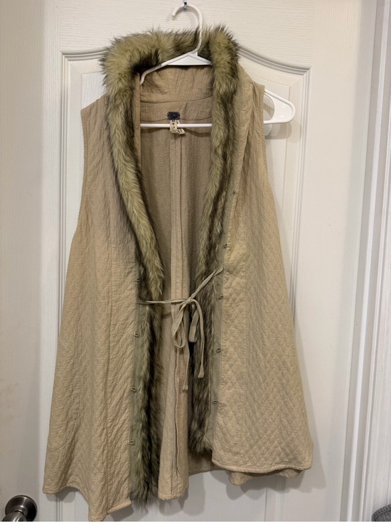 We The Free Accessories - Free People- We The Free Beige Quilted Vest with Olive Faux Fur Trim